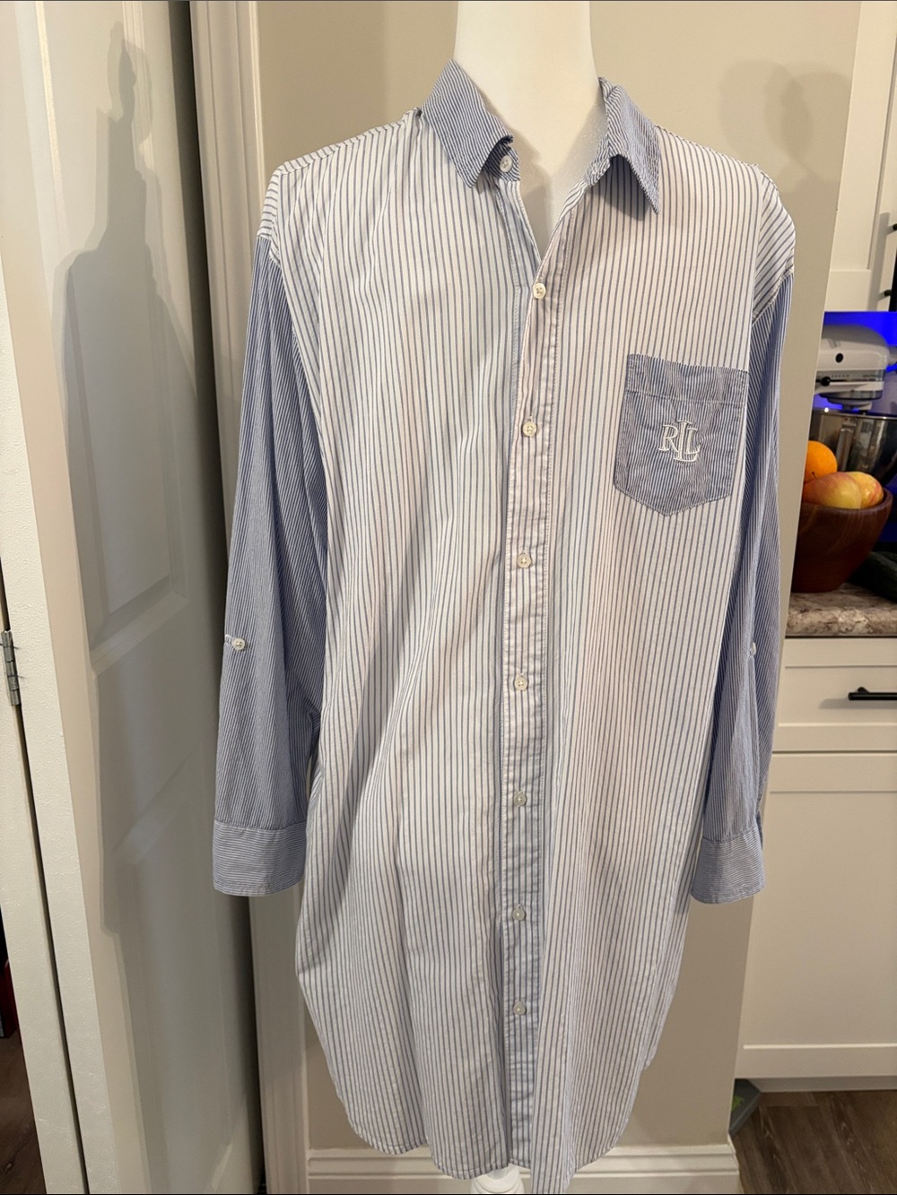 Lauren Ralph Lauren “His Shirt,” Blue and White Striped Button-Down with collar